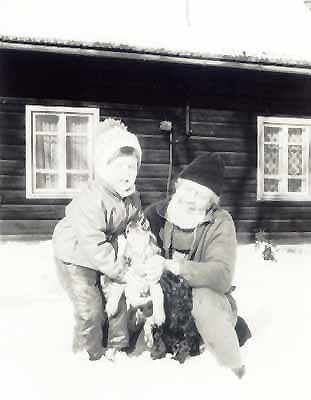 Grandfather and grandson playing with cockers